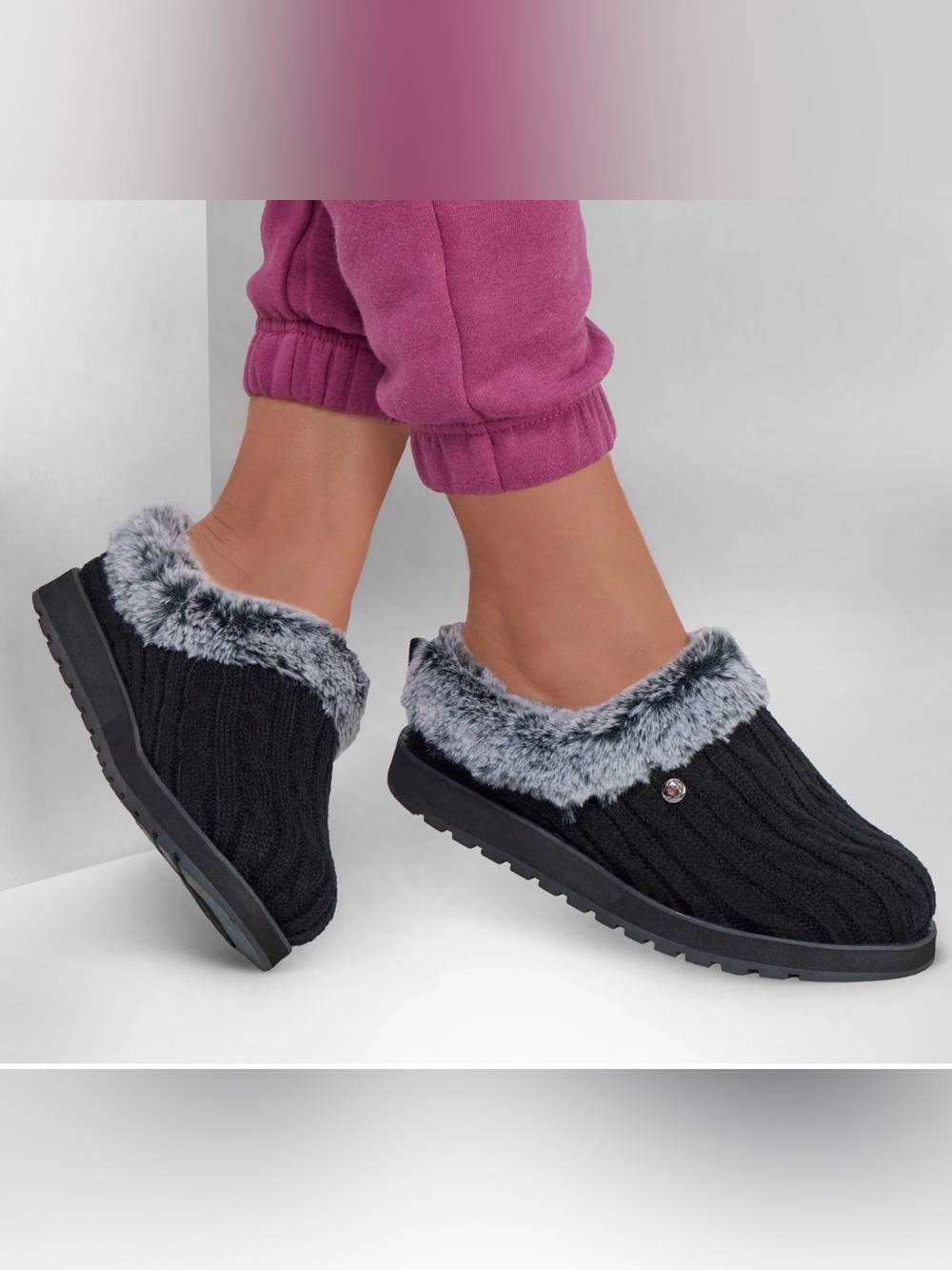 BOBS from Skechers Knit Faux-Fur Lined Slip-Ons - Black & Gray